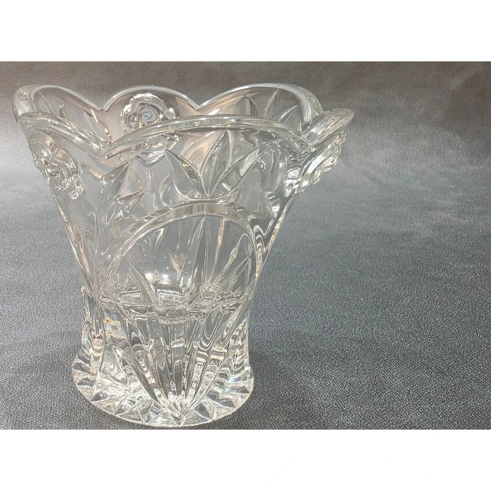 Clear Cut Glass Rose Bowl Scalloped Rim‎ Embossed Floral Design 4 Inch